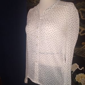 White sheer long Sleeve polka dot blouse